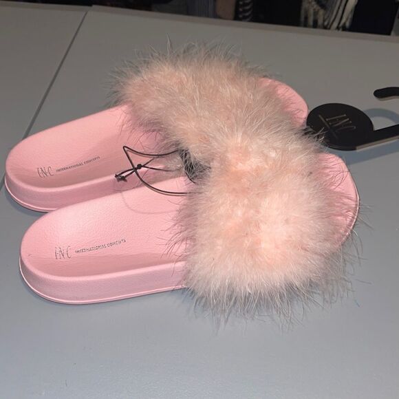 NWT- I.N.C- Marabou Pool Slides Light Pink Feather Slides, Various Sizes - Picture 3 of 6